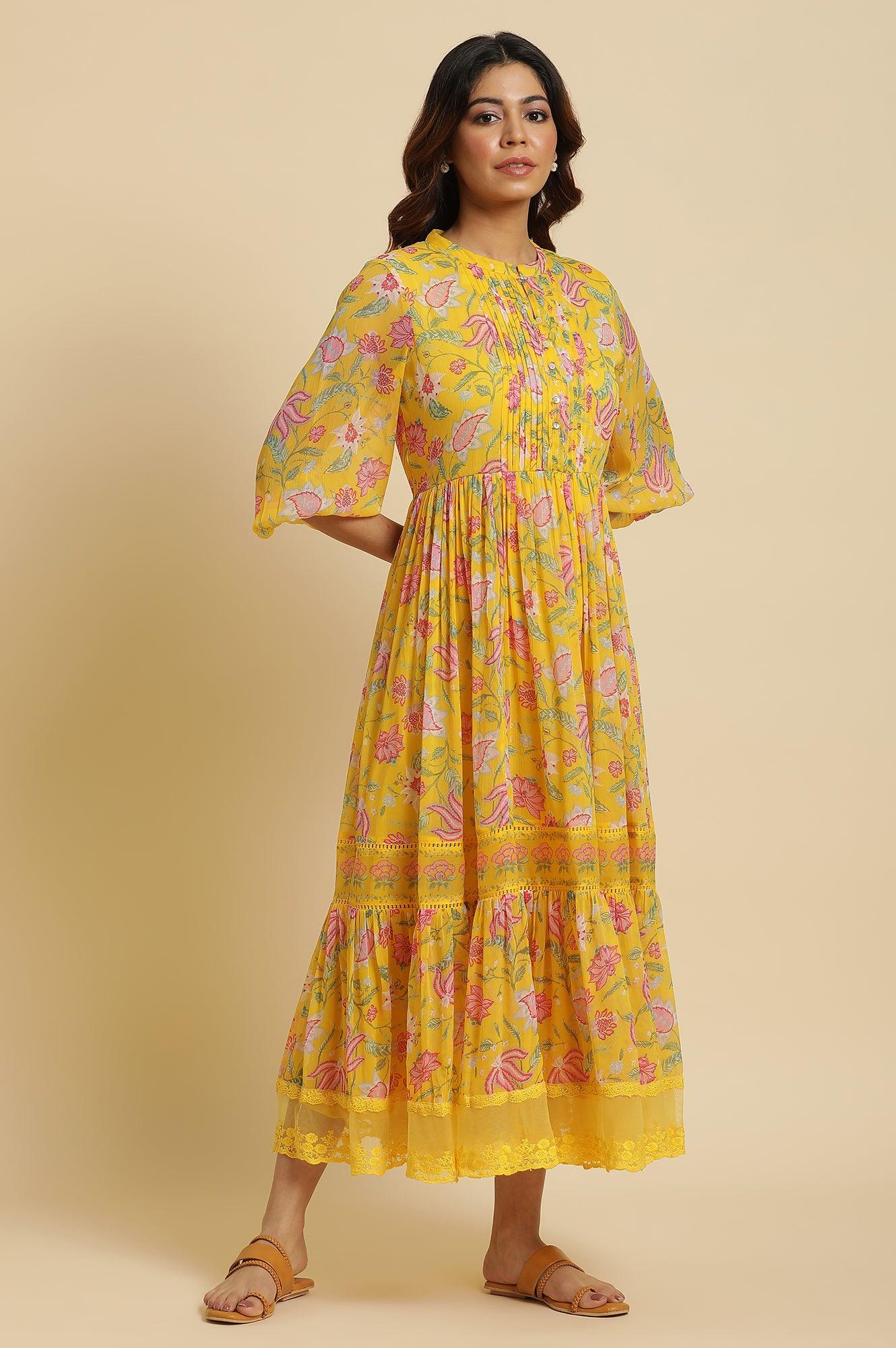Yellow Chiffon Maxi Dress - wforwoman