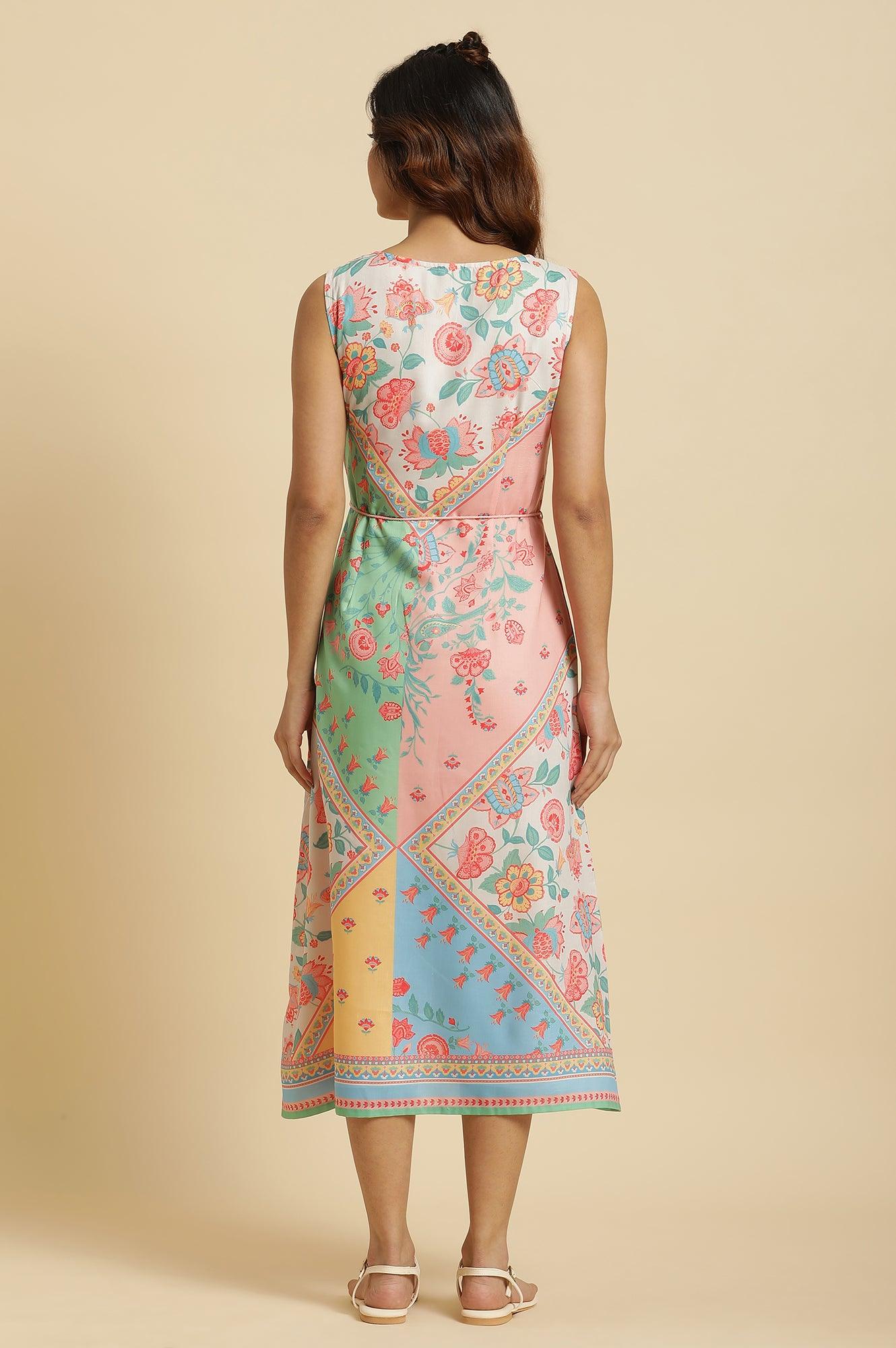 Multi-Coloured Floral Printed Sleeveless Dress - wforwoman