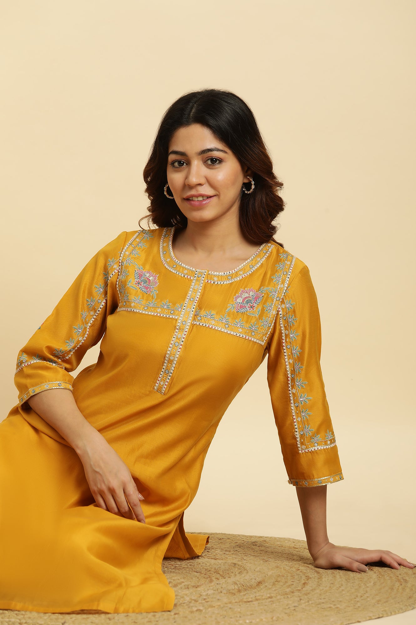 Yellow Embroidered Festive Straight Kurta - wforwoman