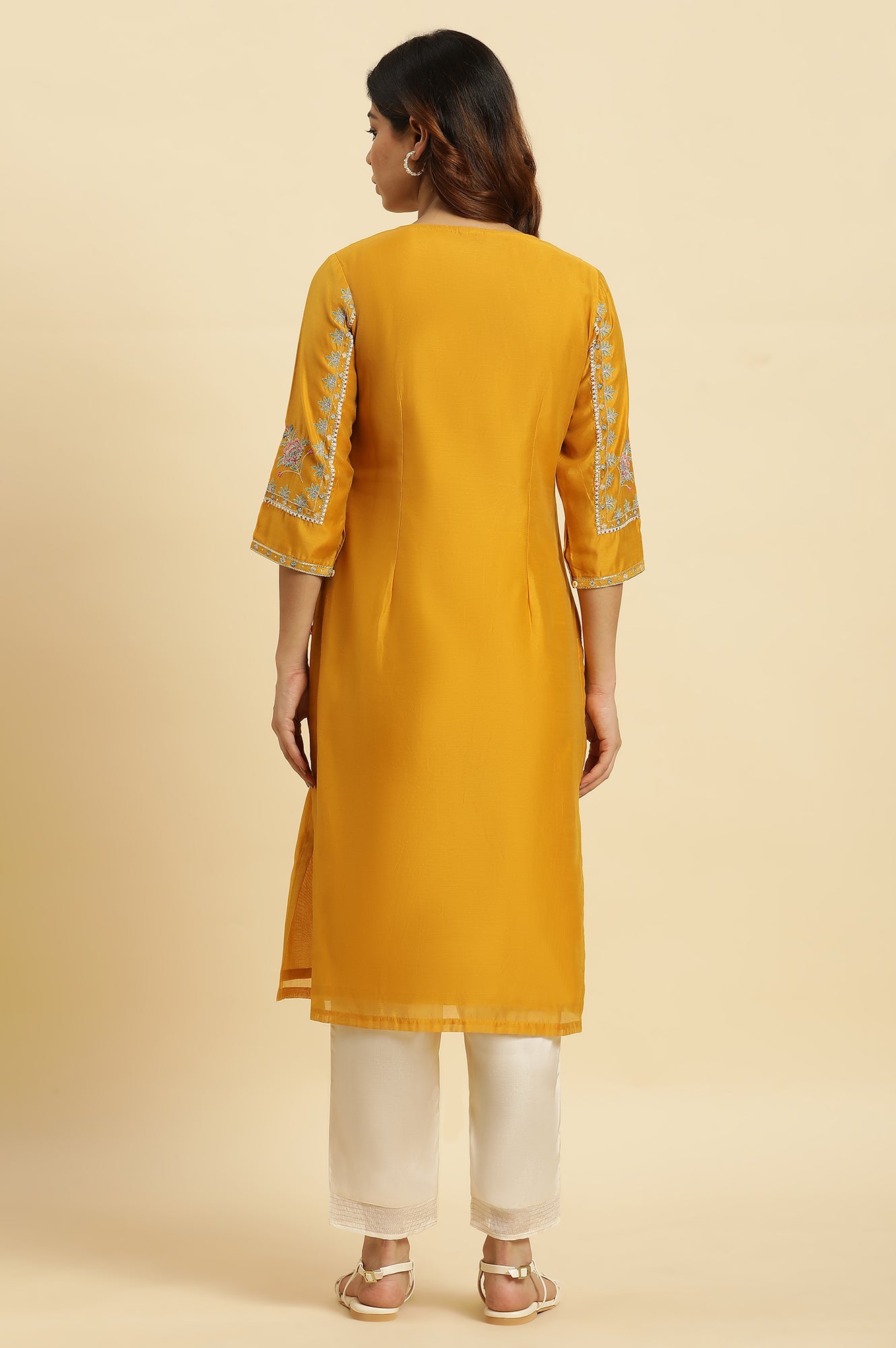 Yellow Embroidered Festive Straight Kurta - wforwoman