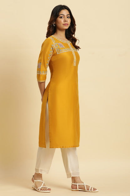 Yellow Embroidered Festive Straight Kurta - wforwoman