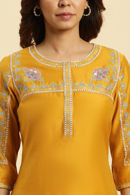 Yellow Embroidered Festive Straight Kurta - wforwoman