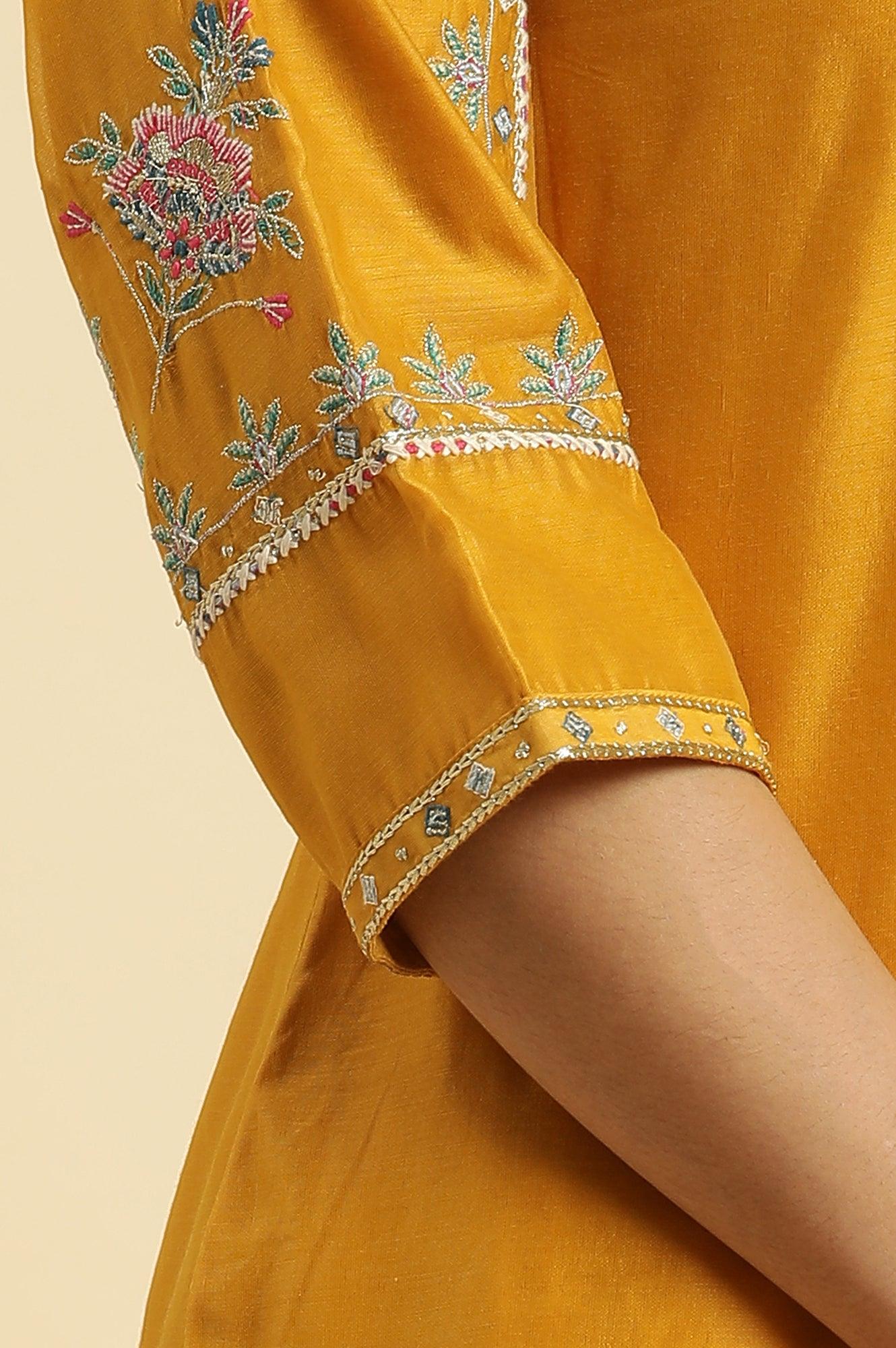 Yellow Embroidered Festive Straight Kurta - wforwoman