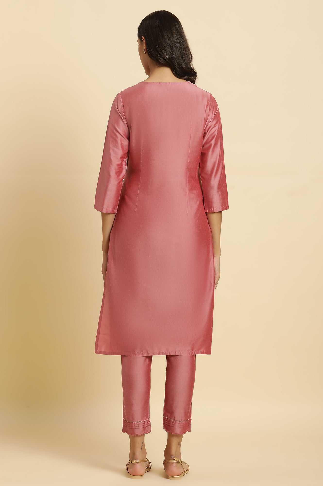 Pink Embroidered Relaxed Fit Kurta - wforwoman