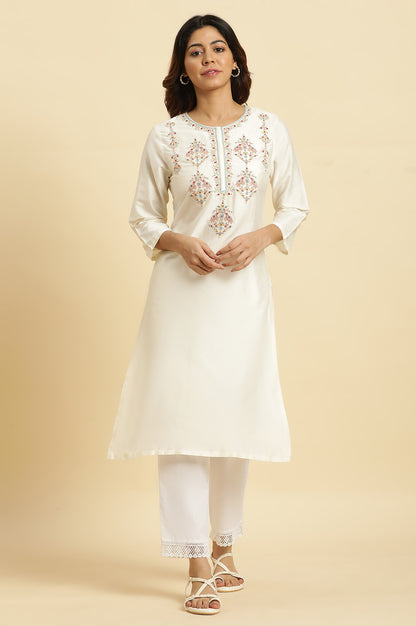 White Dori Embroidered Festive Kurta - wforwoman