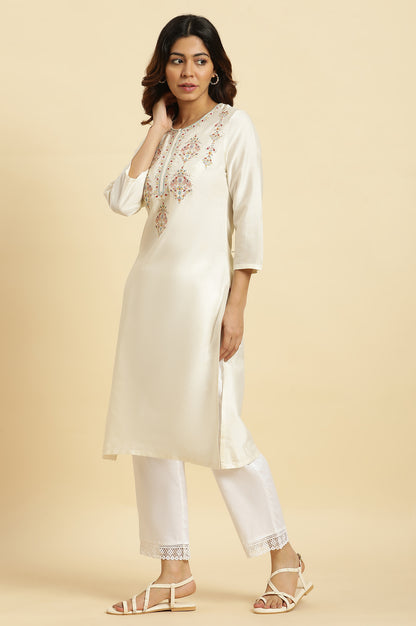 White Dori Embroidered Festive Kurta - wforwoman