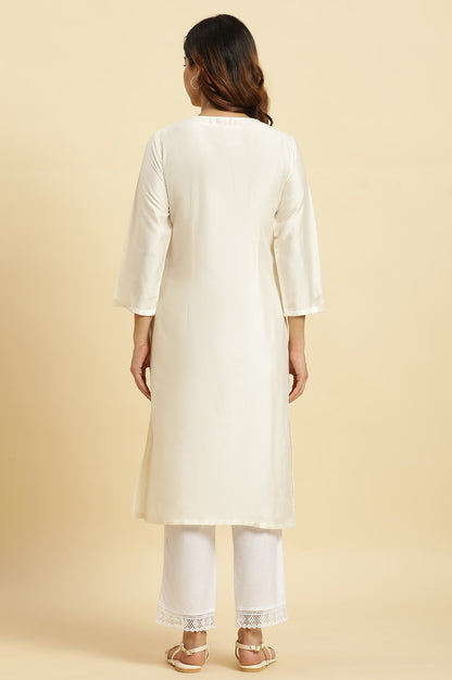 White Dori Embroidered Festive Kurta - wforwoman