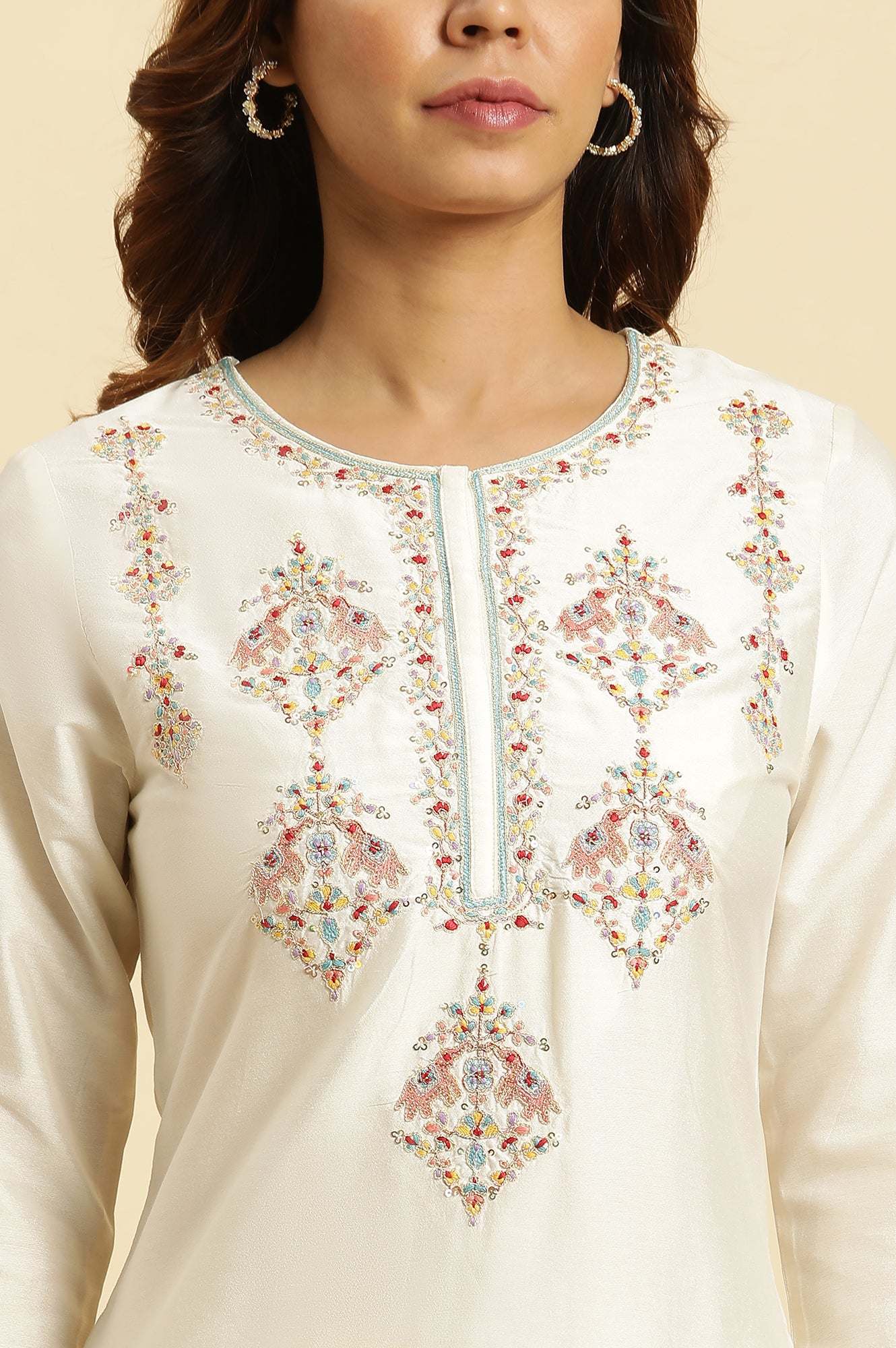 White Dori Embroidered Festive Kurta - wforwoman