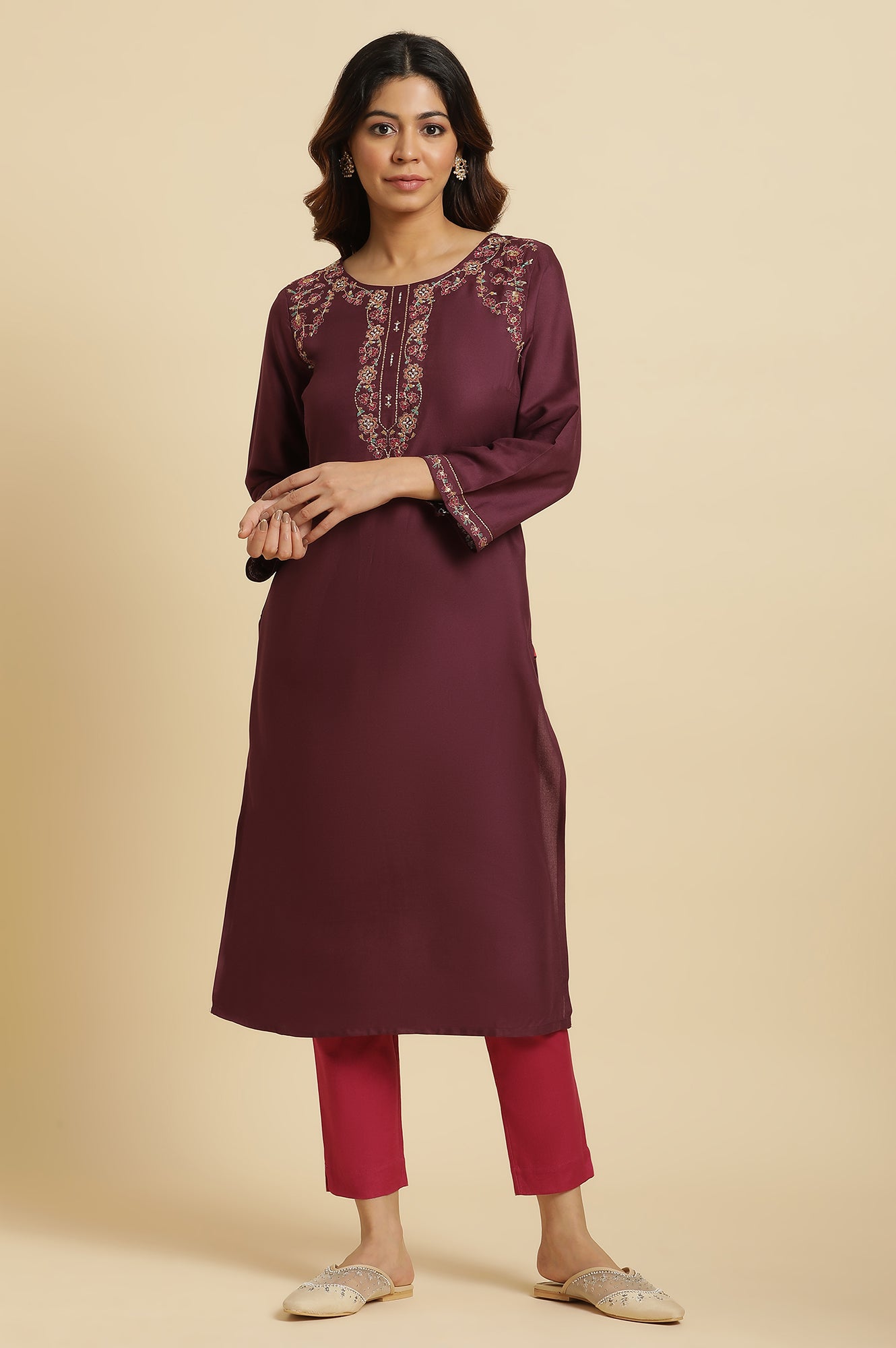 Purple Zari Embroidered Kurta