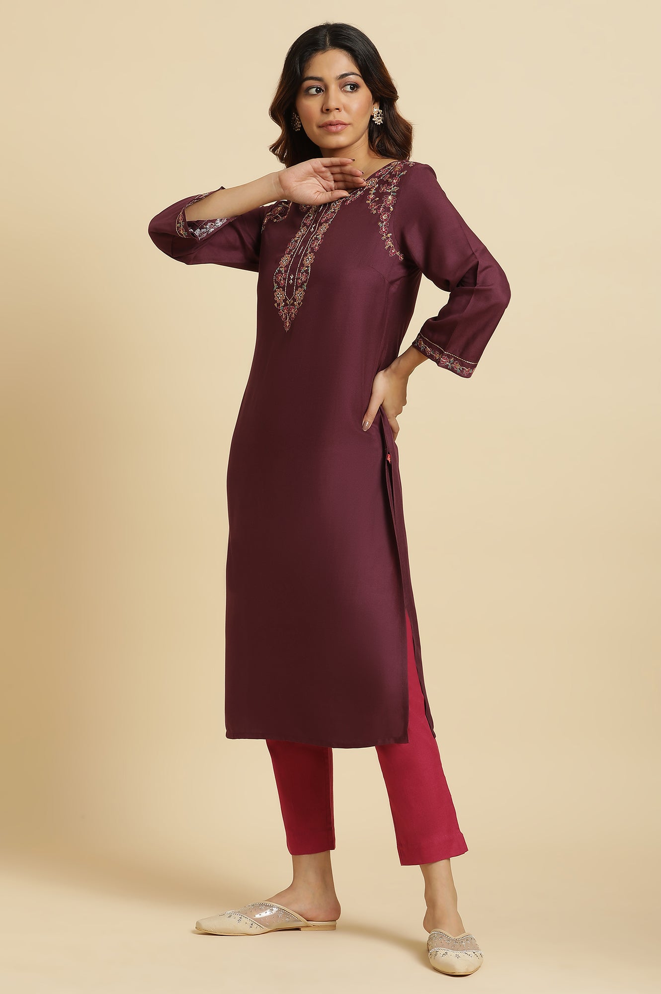 Purple Zari Embroidered Kurta