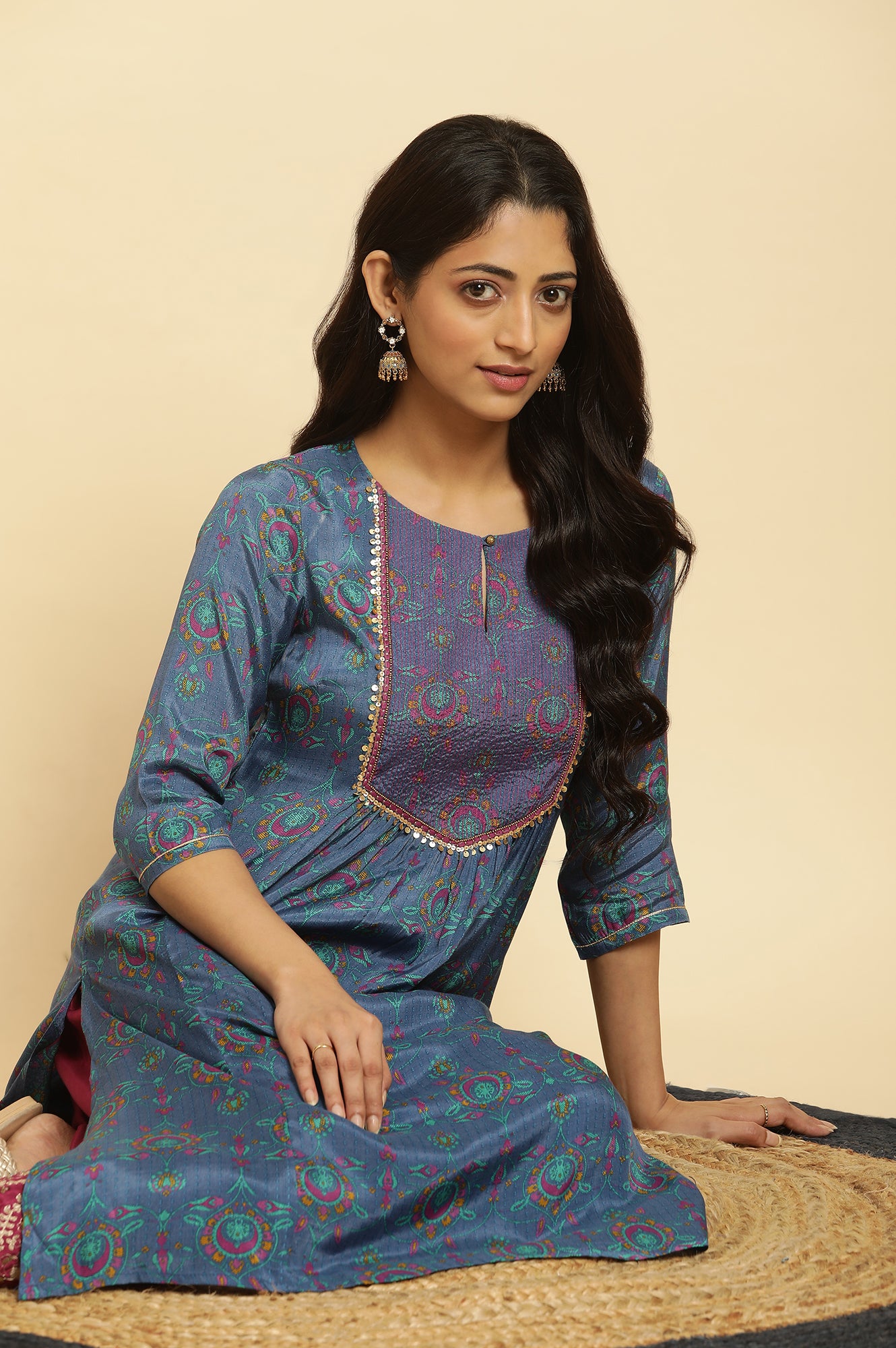 Blue Embroidered Festive Kurta