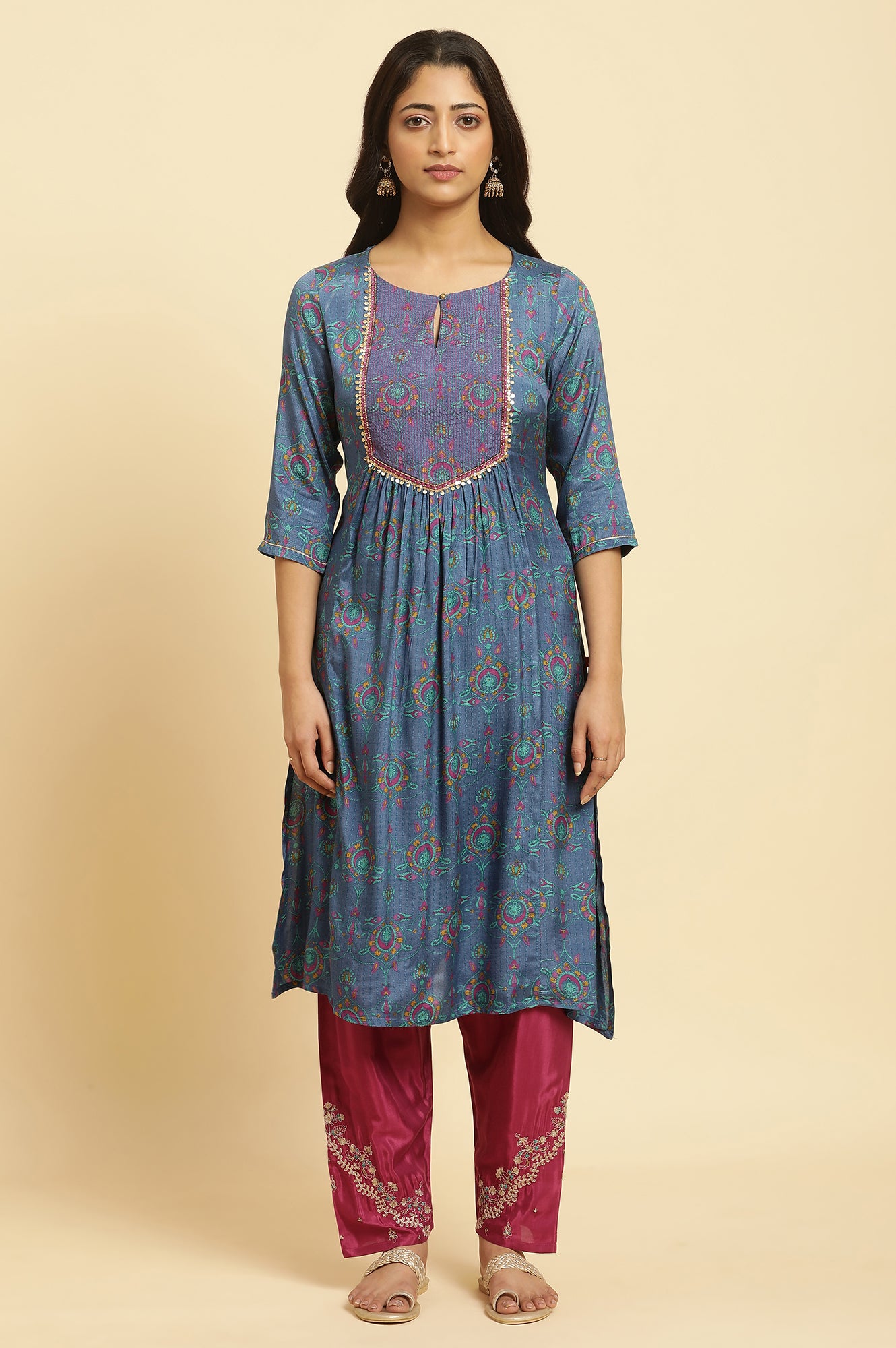 Blue Embroidered Festive Kurta