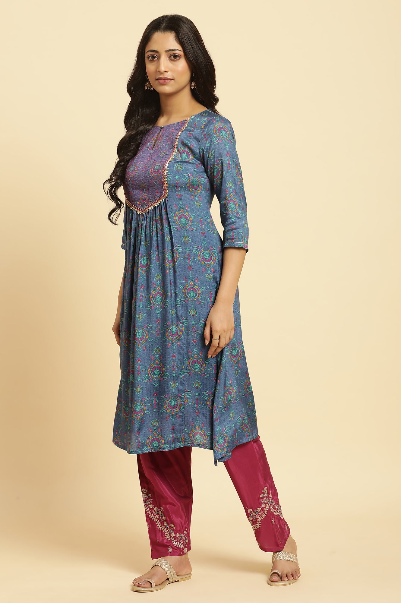 Blue Embroidered Festive Kurta