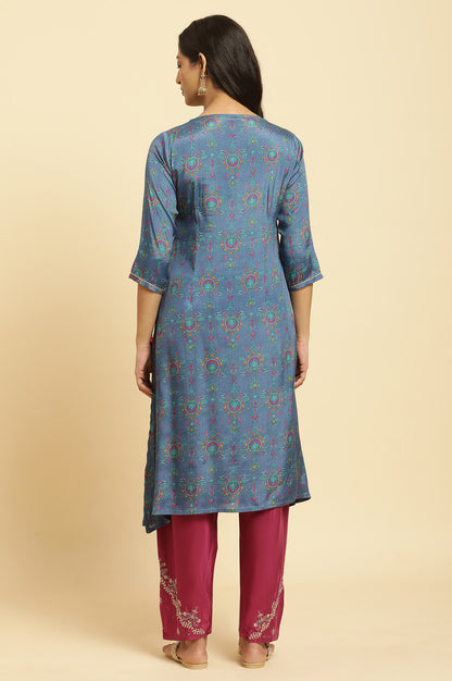 Blue Embroidered Festive Kurta