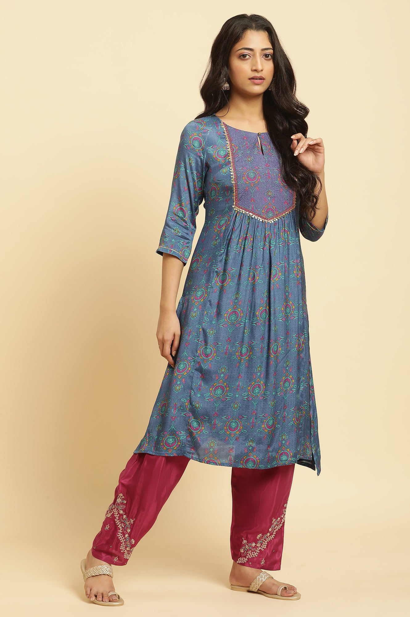 Blue Embroidered Festive Kurta