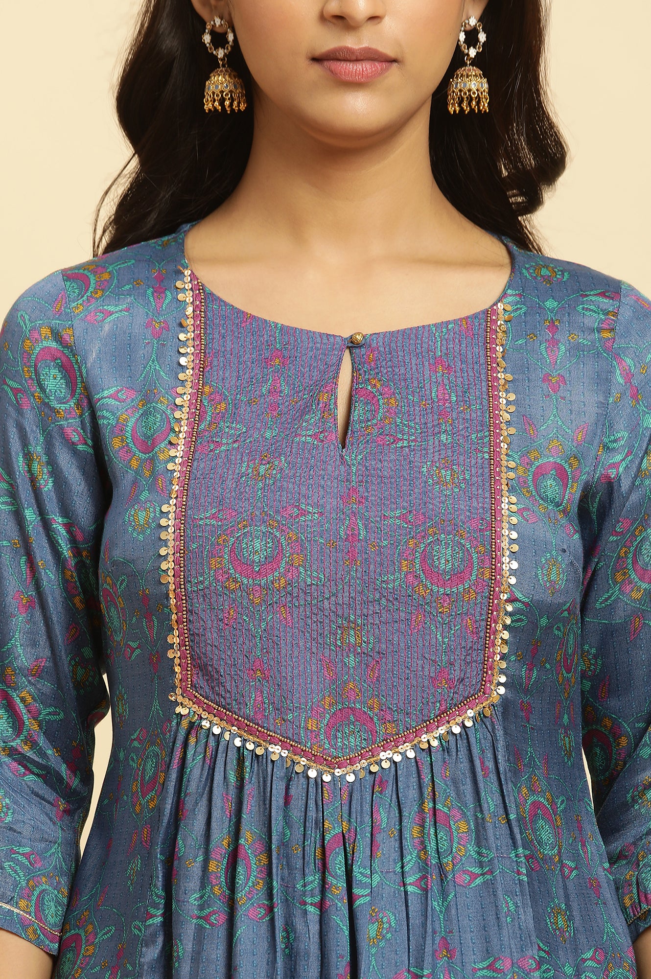 Blue Embroidered Festive Kurta