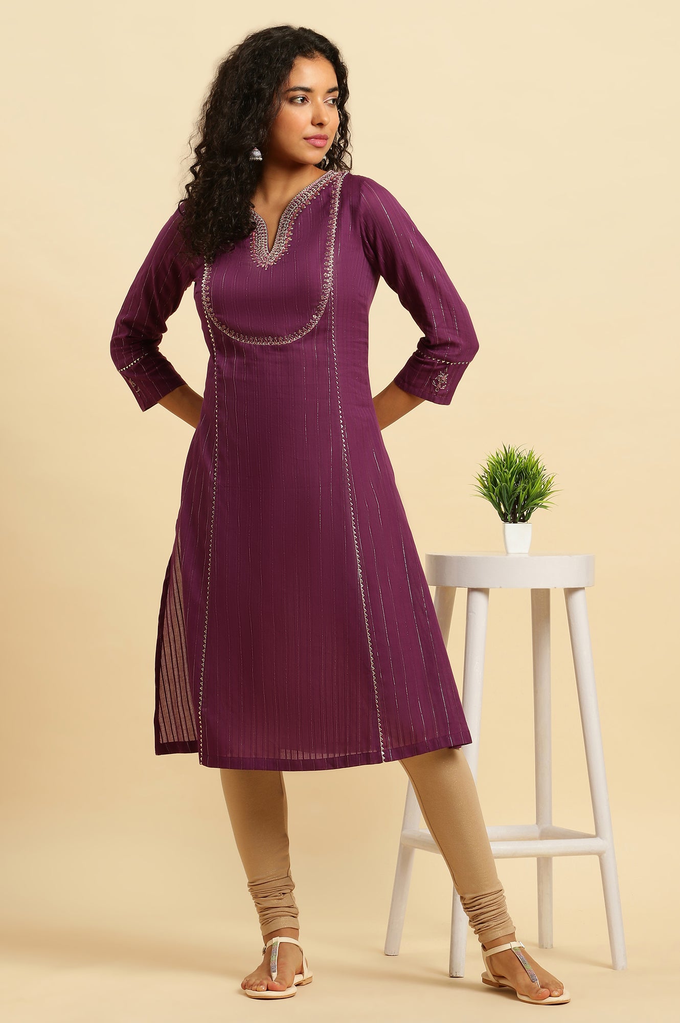 Purple Embroidered Heavy Festive Kurta - wforwoman