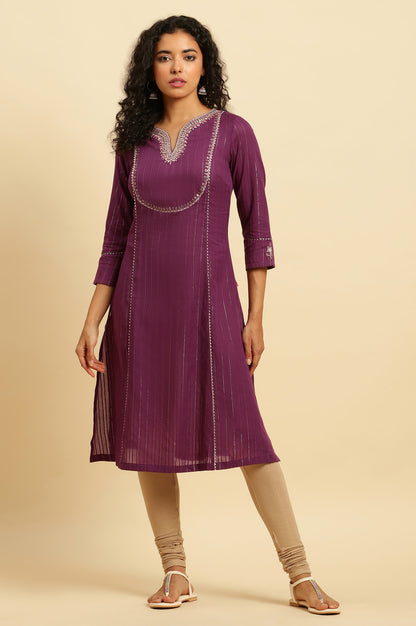 Purple Embroidered Heavy Festive Kurta - wforwoman