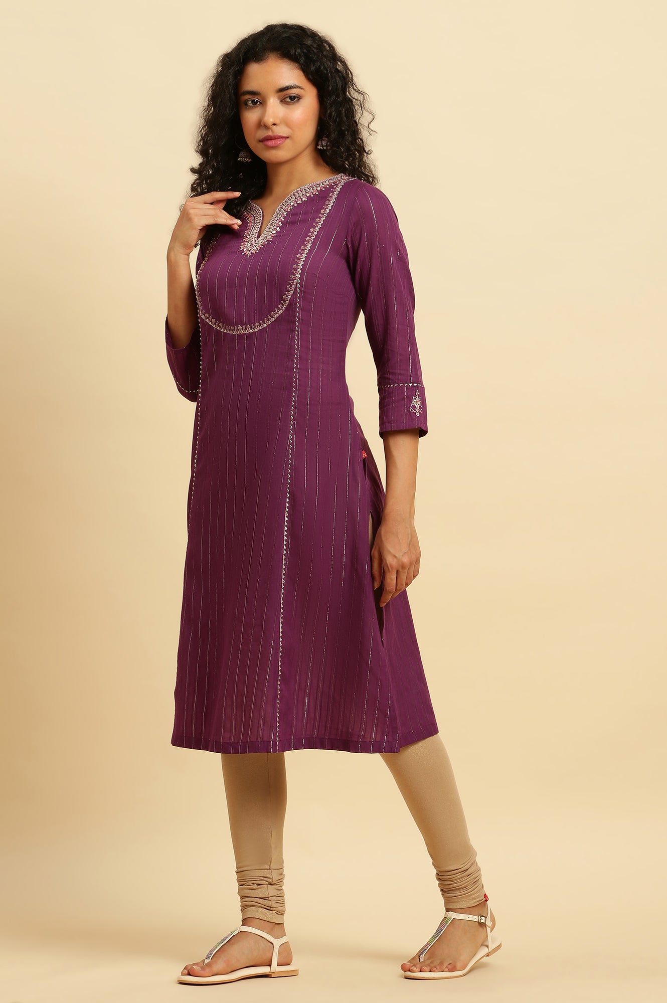 Purple Embroidered Heavy Festive Kurta - wforwoman