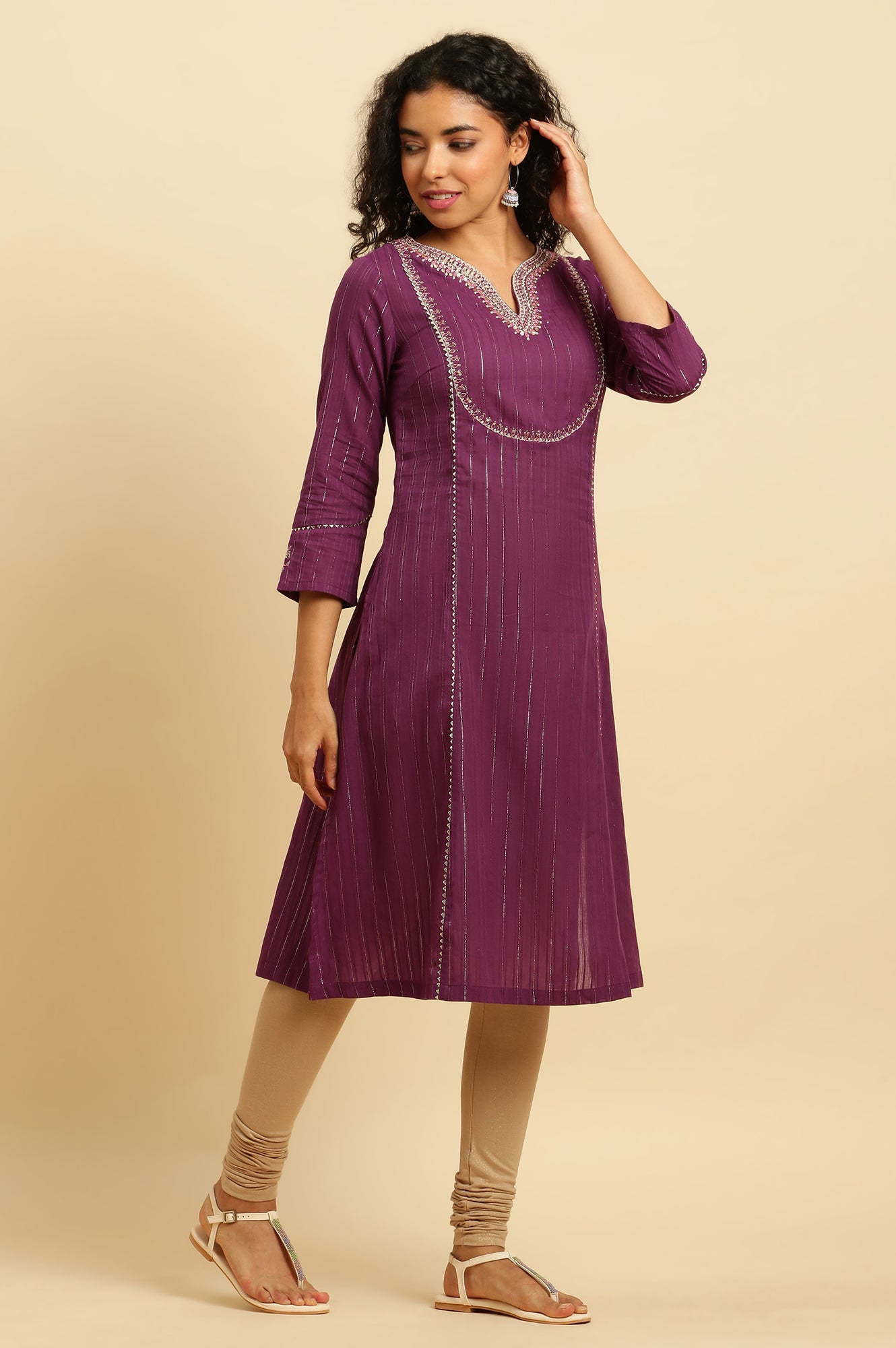 Purple Embroidered Heavy Festive Kurta - wforwoman