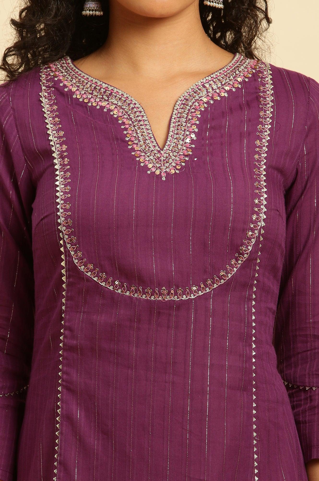 Purple Embroidered Heavy Festive Kurta - wforwoman