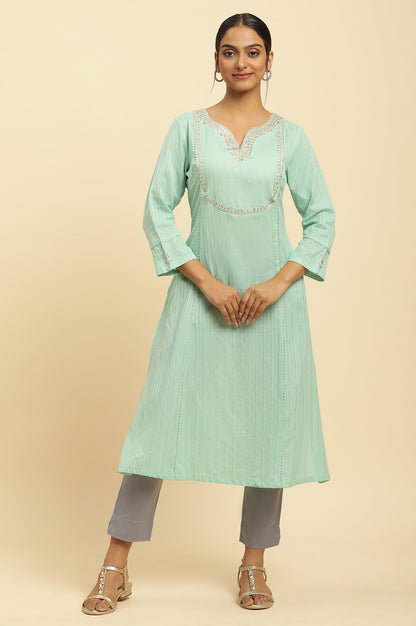 Mint Blue Embroidered Heavy Festive Kurta - wforwoman