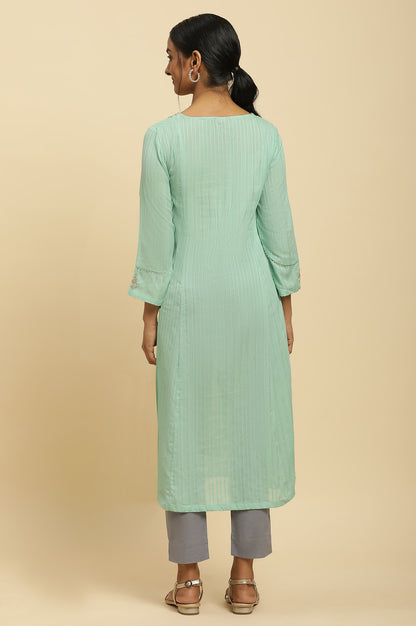 Mint Blue Embroidered Heavy Festive Kurta - wforwoman