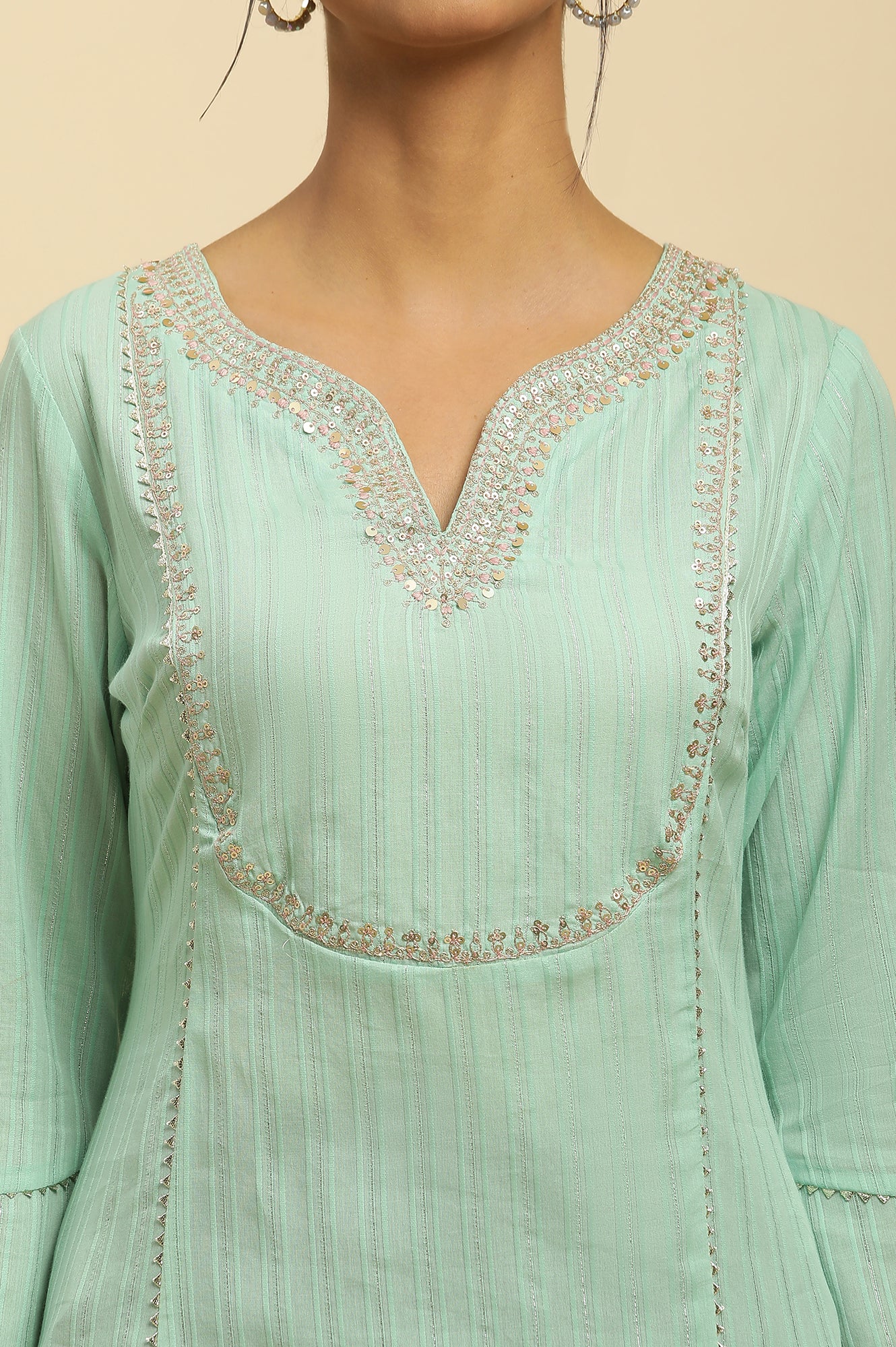 Mint Blue Embroidered Heavy Festive Kurta - wforwoman