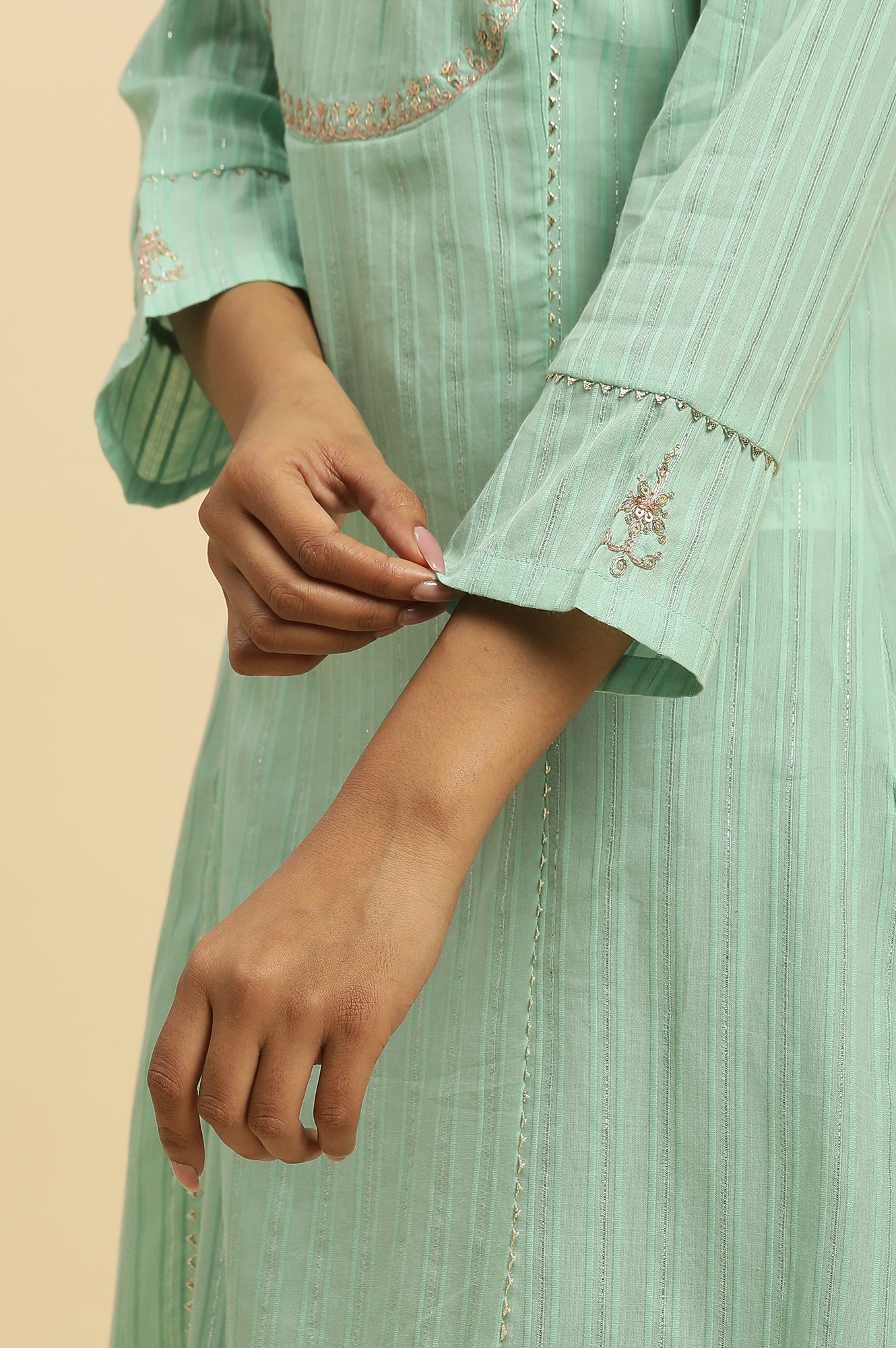 Mint Blue Embroidered Heavy Festive Kurta - wforwoman