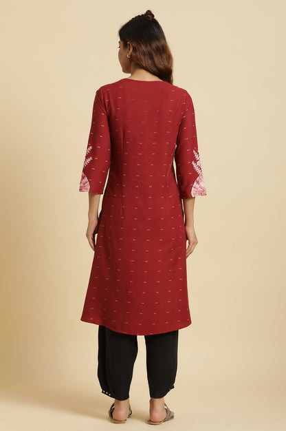 Maroon Flared Kurta With Bandani &amp; Tie-Dye Detail