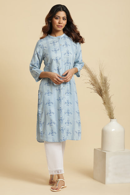 Blue Geometric Printed Shirt Kurta - wforwoman