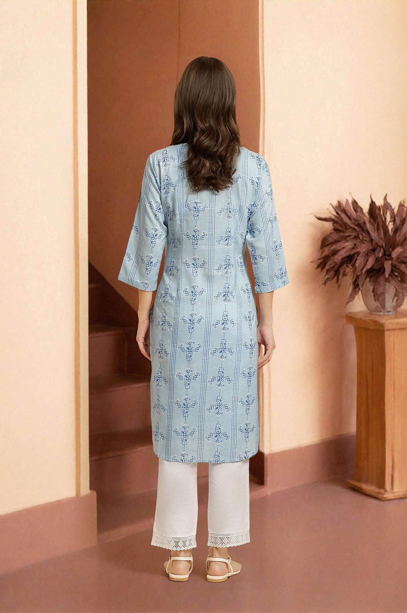 Blue Geometric Printed Rayon Straight Shirt Kurta