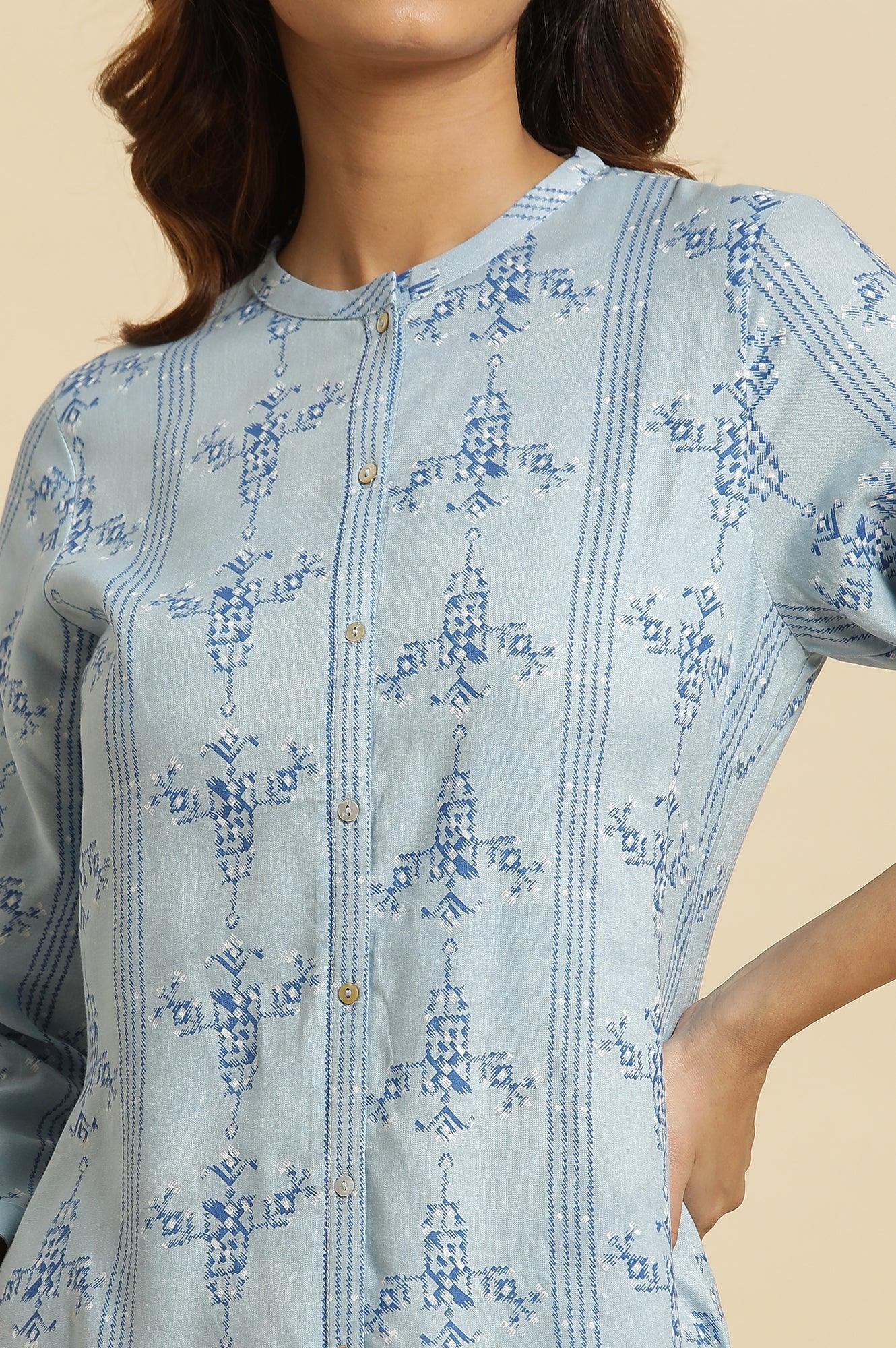 Blue Geometric Printed Shirt Kurta - wforwoman