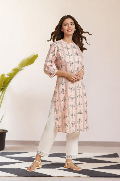 Pink Geometric Printed Rayon Straight Shirt Kurta