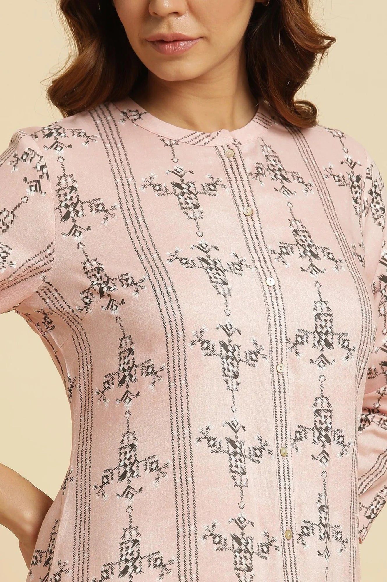Pink Geometric Printed Rayon Shirt Kurta