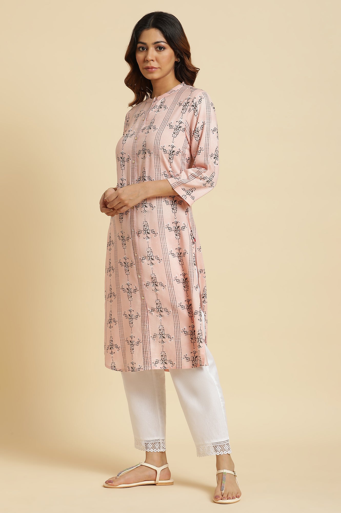 Pink Geometric Print Shirt Kurta - wforwoman