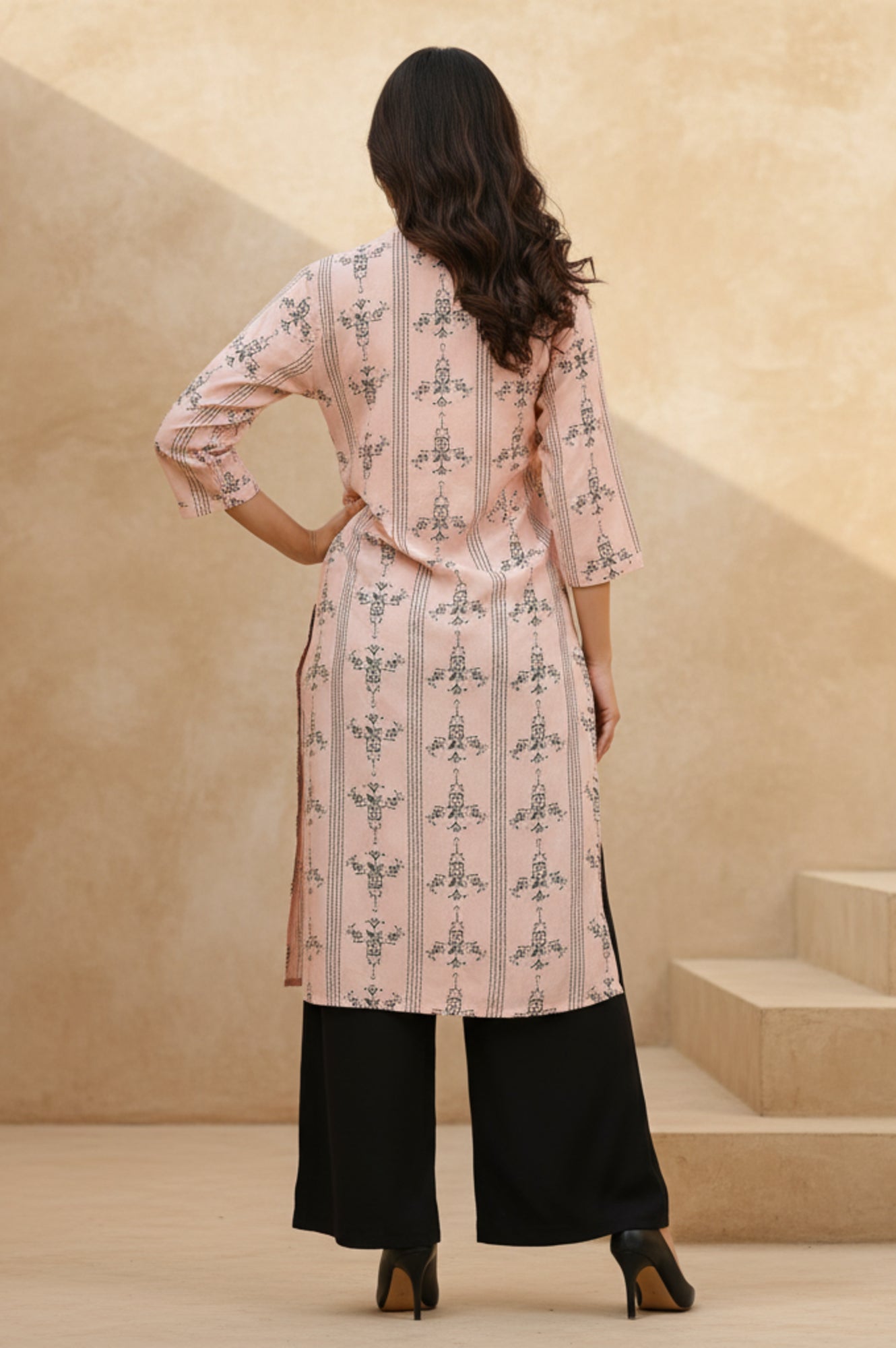 Pink Geometric Printed Rayon Shirt Kurta