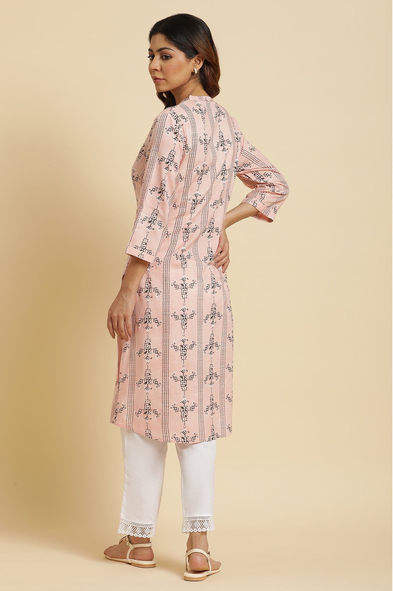 Pink Geometric Print Shirt Kurta - wforwoman