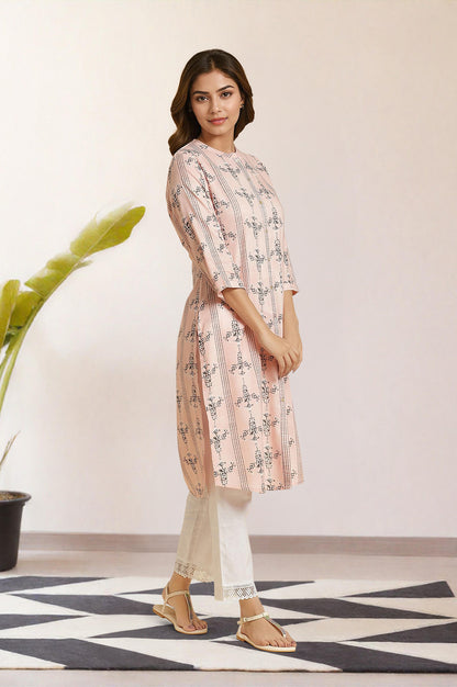 Pink Geometric Printed Rayon Straight Shirt Kurta