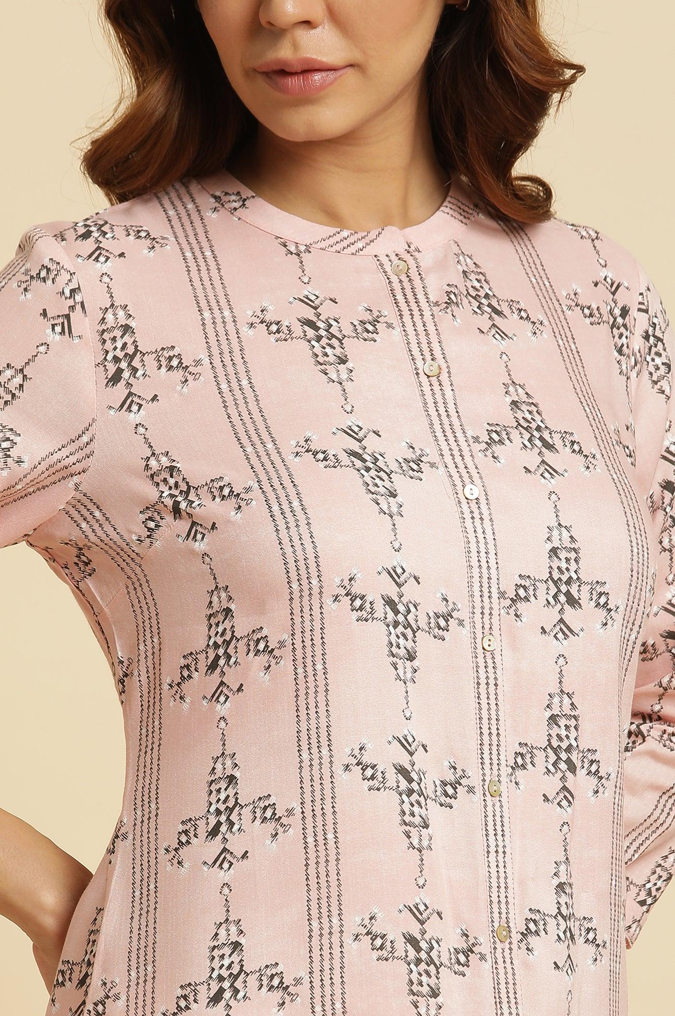Pink Geometric Print Shirt Kurta - wforwoman
