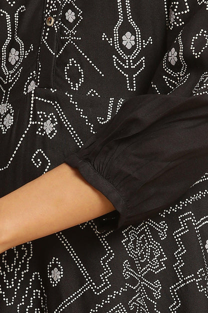 Black Bandhani Printed Flared Dress - wforwoman