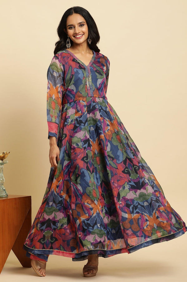 Multi-Coloured Layered Kota Ikat Printed Dress