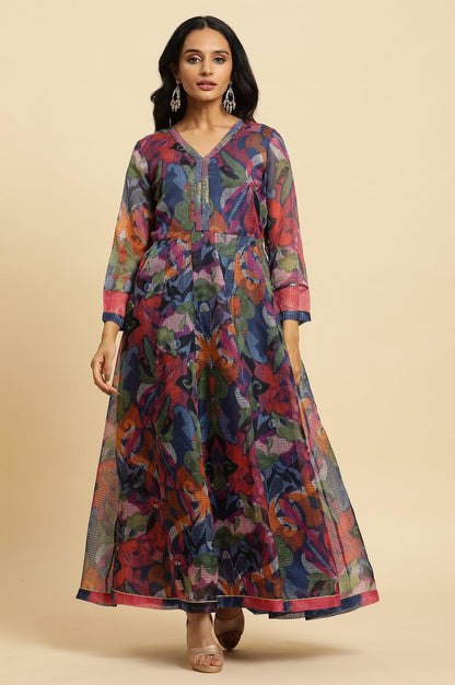 Multi-Coloured Layered Kota Ikat Printed Dress - wforwoman