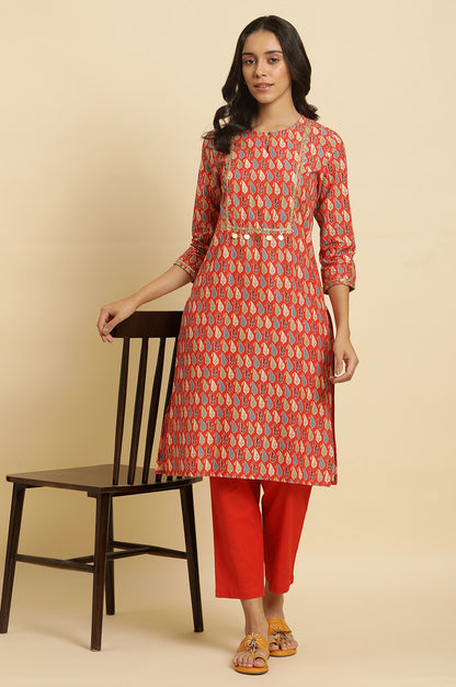 Orange Chunki Dori Embroidered Kurta - wforwoman