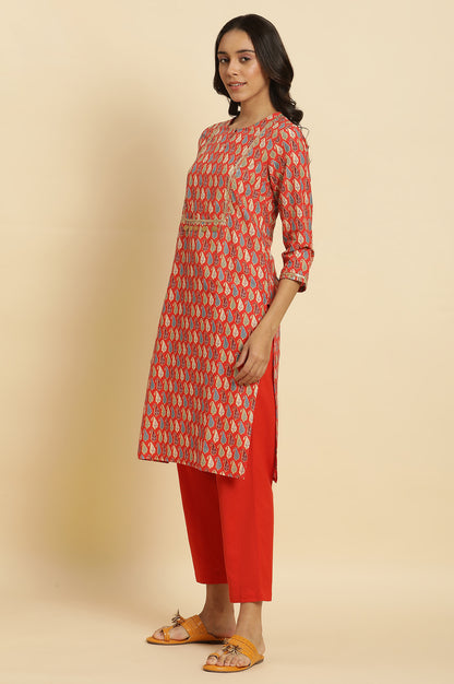 Orange Chunki Dori Embroidered Kurta - wforwoman