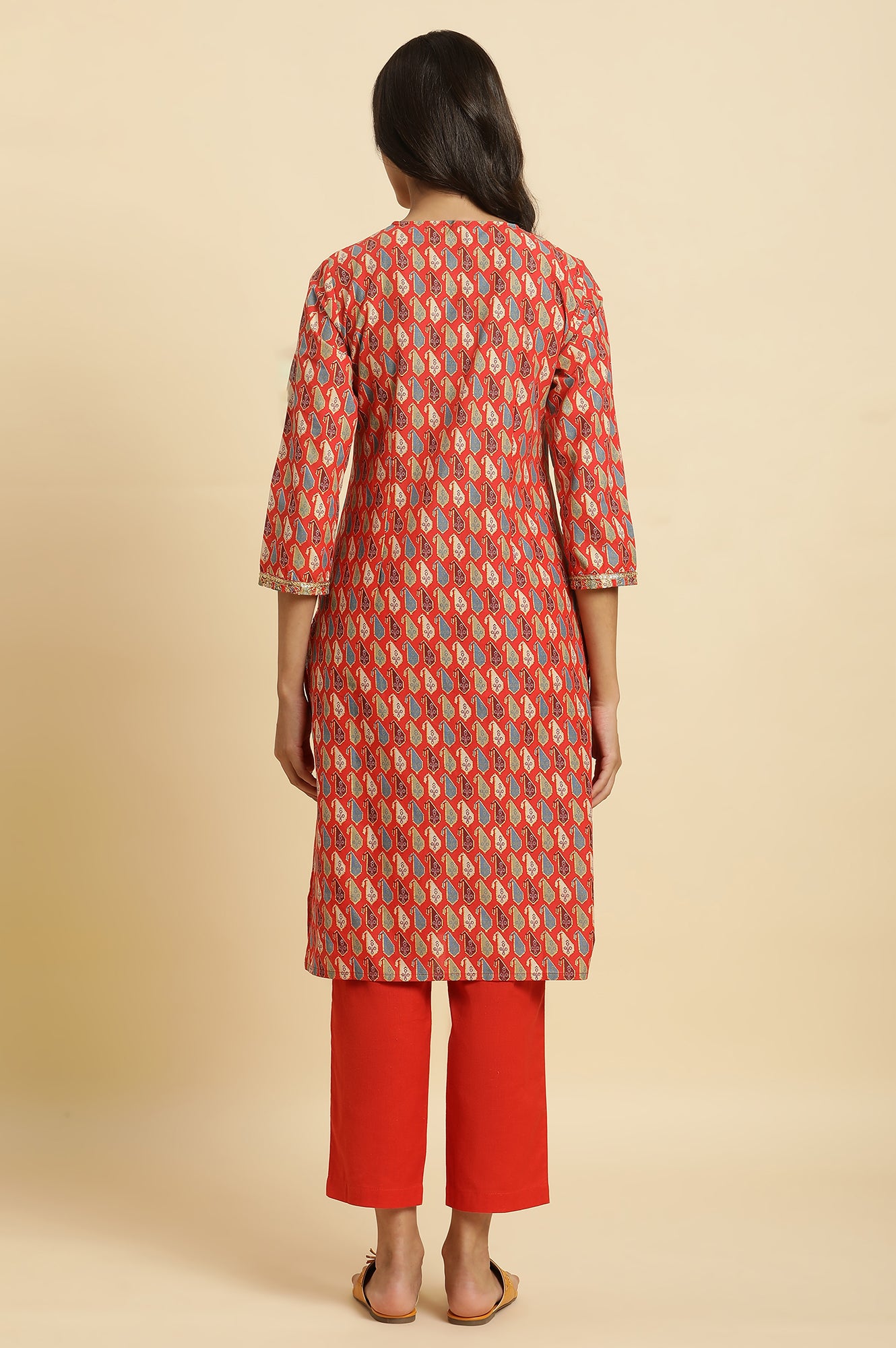 Orange Chunki Dori Embroidered Kurta - wforwoman