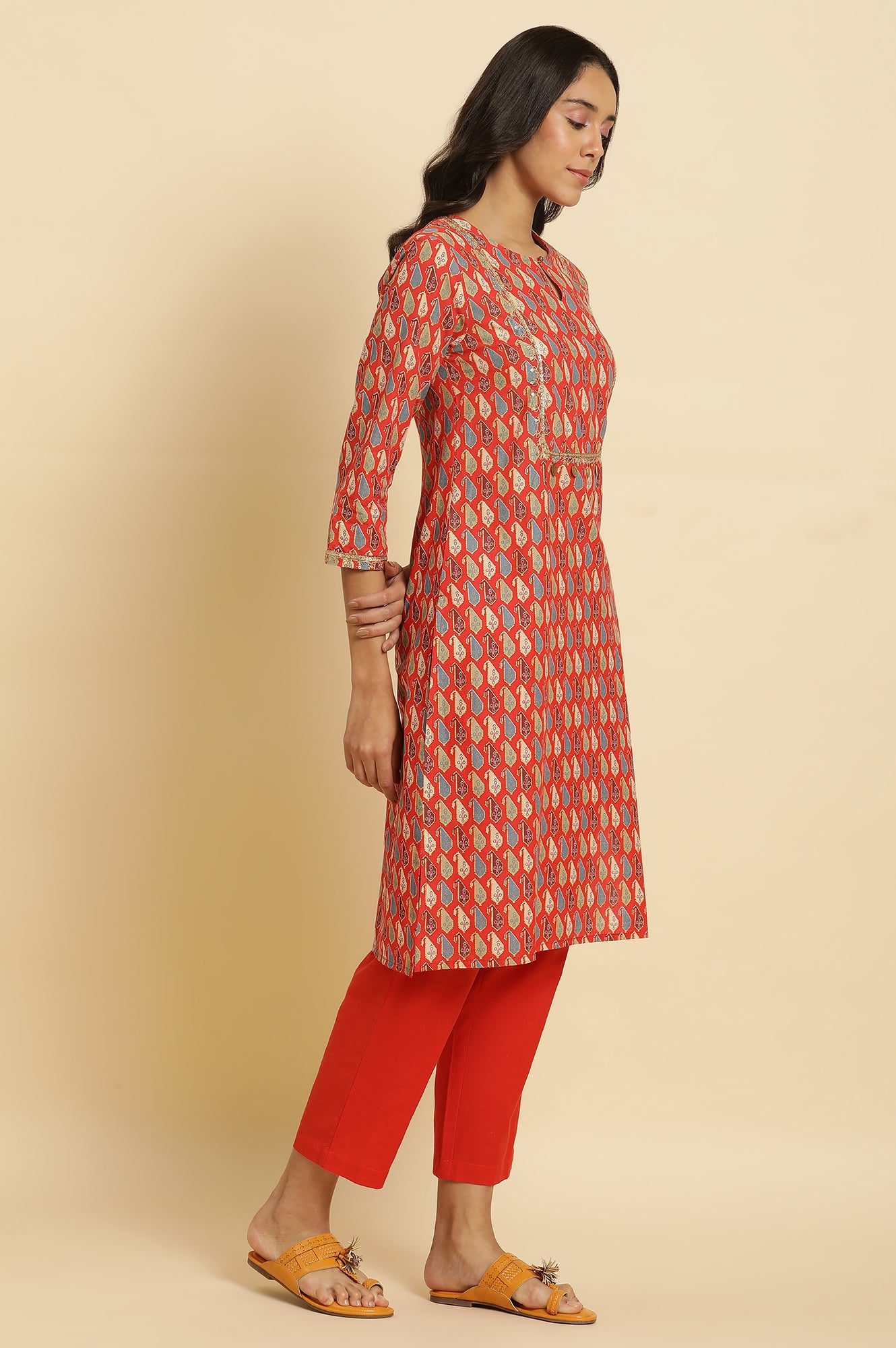 Orange Chunki Dori Embroidered Kurta - wforwoman