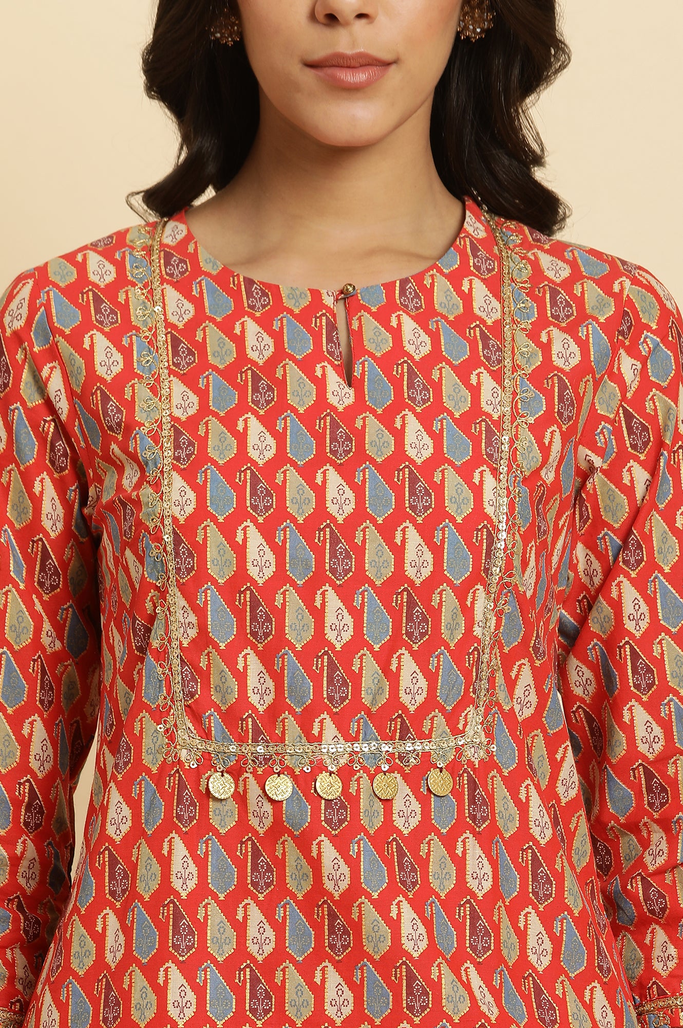 Orange Chunki Dori Embroidered Kurta - wforwoman