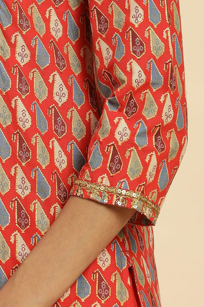 Orange Chunki Dori Embroidered Kurta - wforwoman
