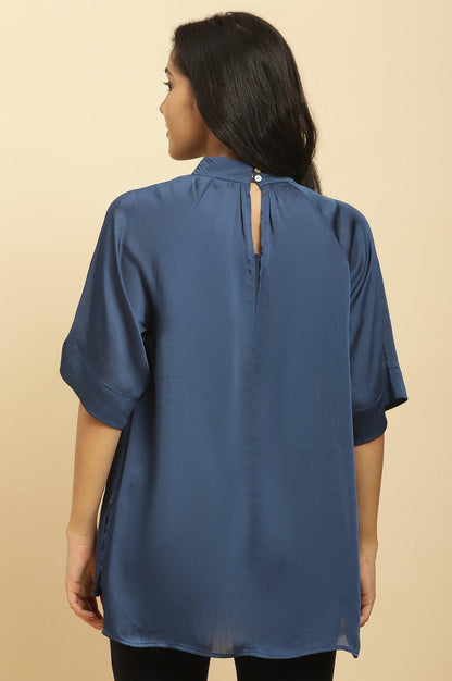 Blue Gathered Western Top - wforwoman